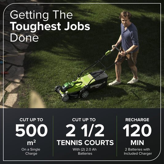 40V Cordless Lawn Mower with Batteries, Charger & 40L Grass Collection Bag